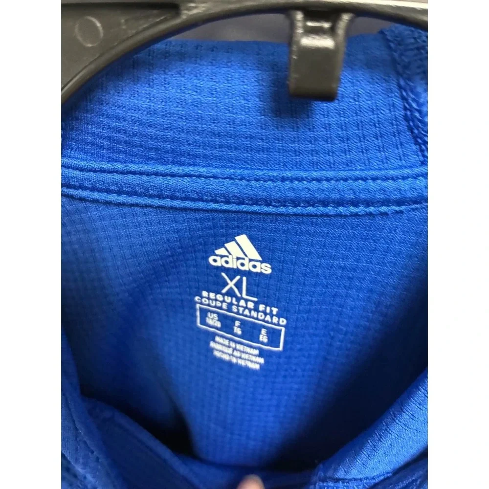 B18-Adidas Boys Blue Pullover L/S Hooded Shirt Sz M  Blue Yellow Blue Warriors